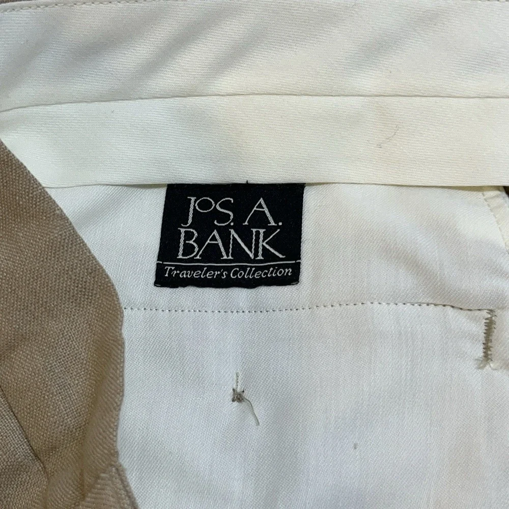 Jos. A. Bank Mens Pants 34x30‎ 100% Linen Travelers Collection Pleated Cuffed